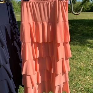 Coral pink ruffled layered girls maxi skirt sz 12